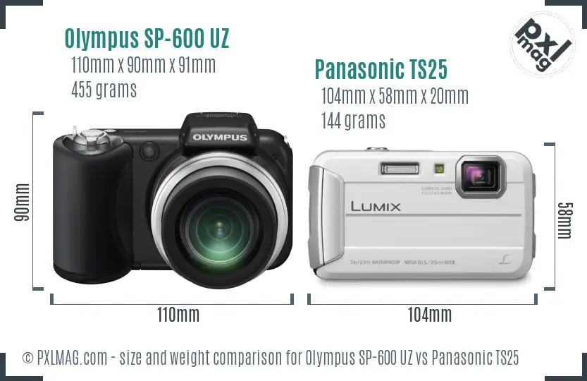 Olympus SP-600 UZ vs Panasonic TS25 size comparison