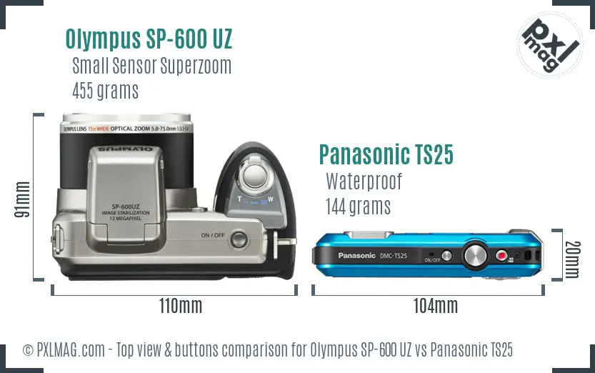 Olympus SP-600 UZ vs Panasonic TS25 top view buttons comparison
