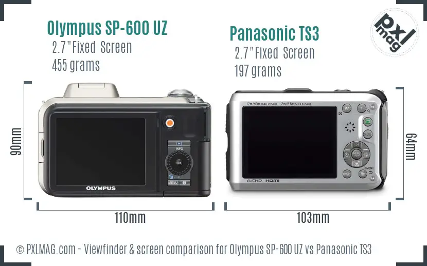 Olympus SP-600 UZ vs Panasonic TS3 Screen and Viewfinder comparison