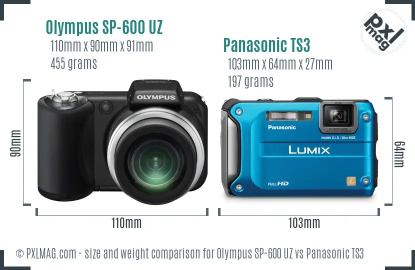Olympus SP-600 UZ vs Panasonic TS3 size comparison