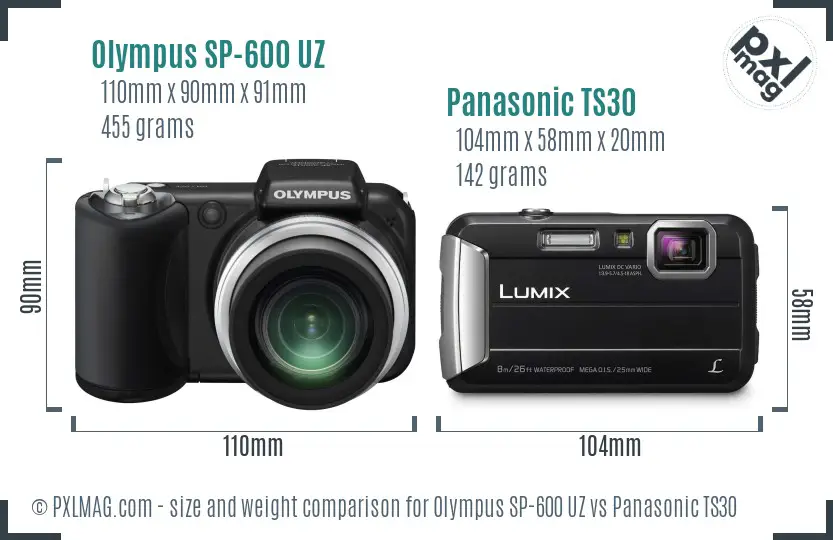 Olympus SP-600 UZ vs Panasonic TS30 size comparison