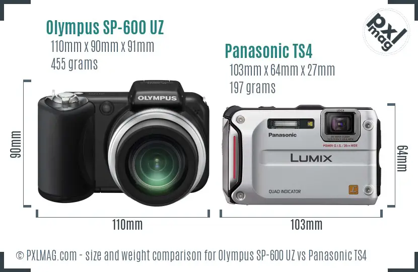 Olympus SP-600 UZ vs Panasonic TS4 size comparison