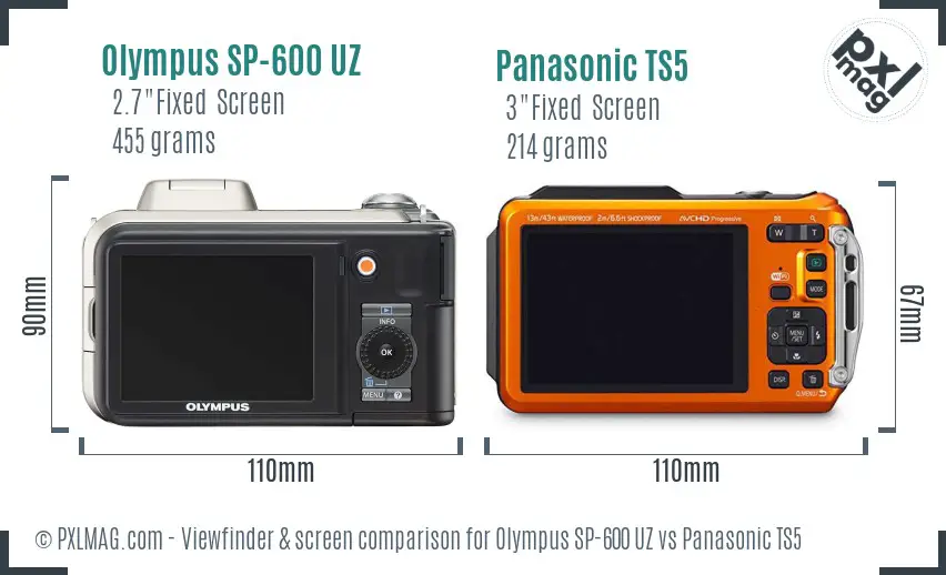 Olympus SP-600 UZ vs Panasonic TS5 Screen and Viewfinder comparison