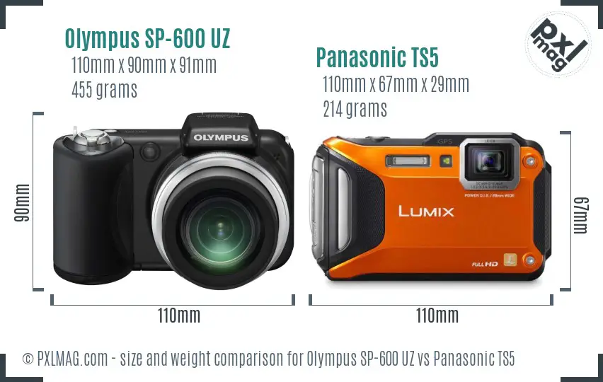 Olympus SP-600 UZ vs Panasonic TS5 size comparison