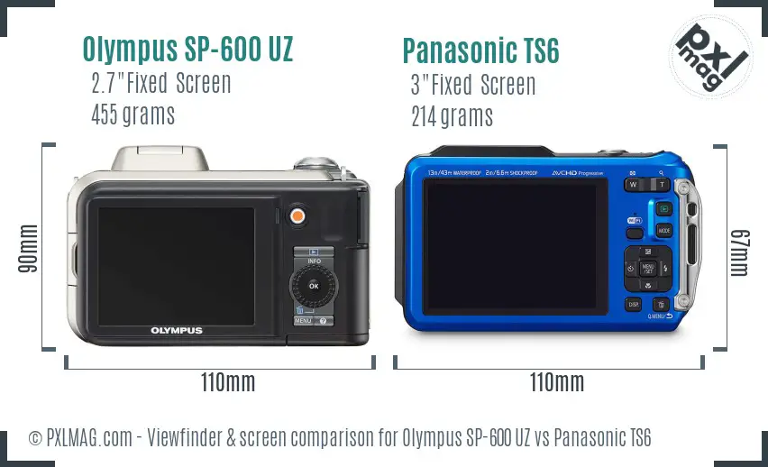 Olympus SP-600 UZ vs Panasonic TS6 Screen and Viewfinder comparison