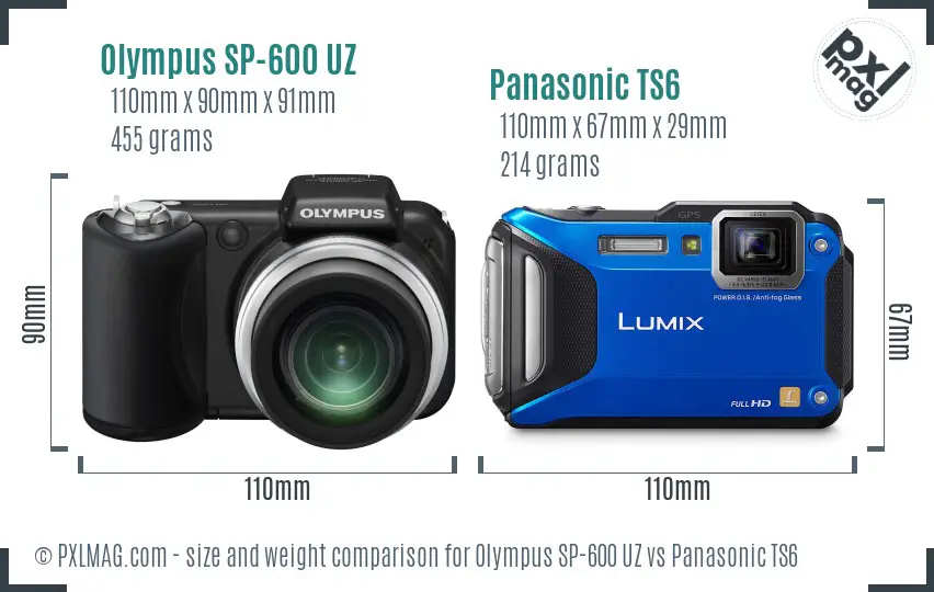 Olympus SP-600 UZ vs Panasonic TS6 size comparison