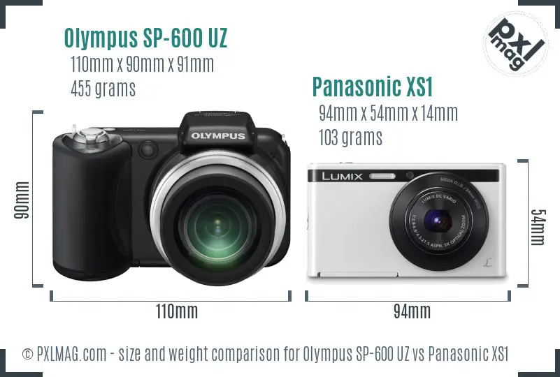 Olympus SP-600 UZ vs Panasonic XS1 size comparison