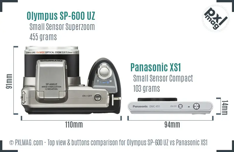 Olympus SP-600 UZ vs Panasonic XS1 top view buttons comparison