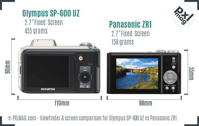 Olympus SP-600 UZ vs Panasonic ZR1 Screen and Viewfinder comparison