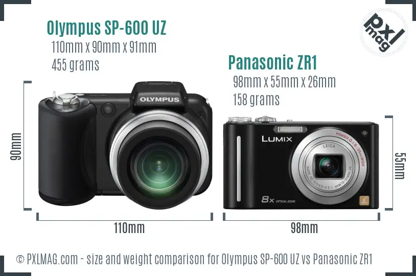 Olympus SP-600 UZ vs Panasonic ZR1 size comparison