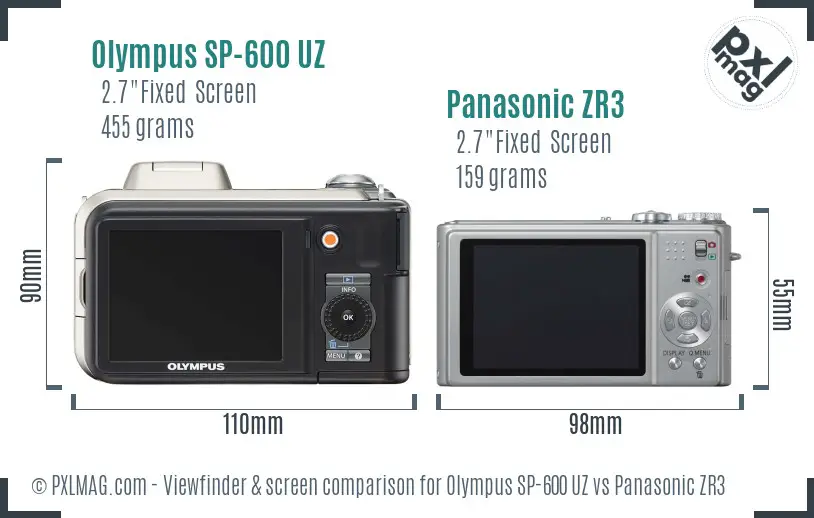Olympus SP-600 UZ vs Panasonic ZR3 Screen and Viewfinder comparison