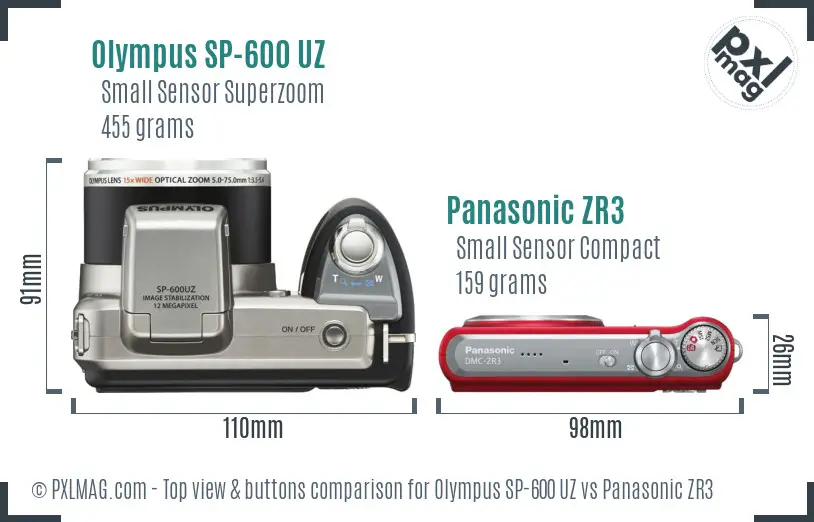 Olympus SP-600 UZ vs Panasonic ZR3 top view buttons comparison
