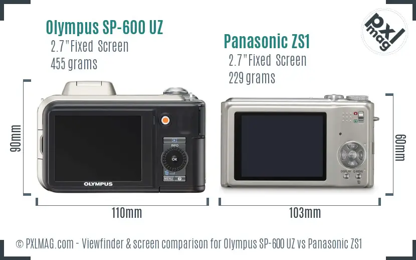 Olympus SP-600 UZ vs Panasonic ZS1 Screen and Viewfinder comparison