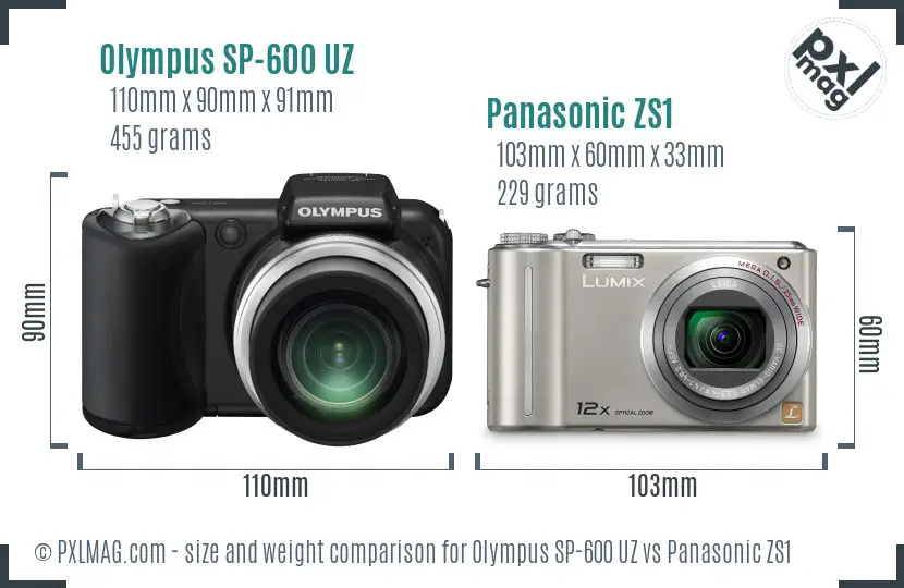 Olympus SP-600 UZ vs Panasonic ZS1 size comparison