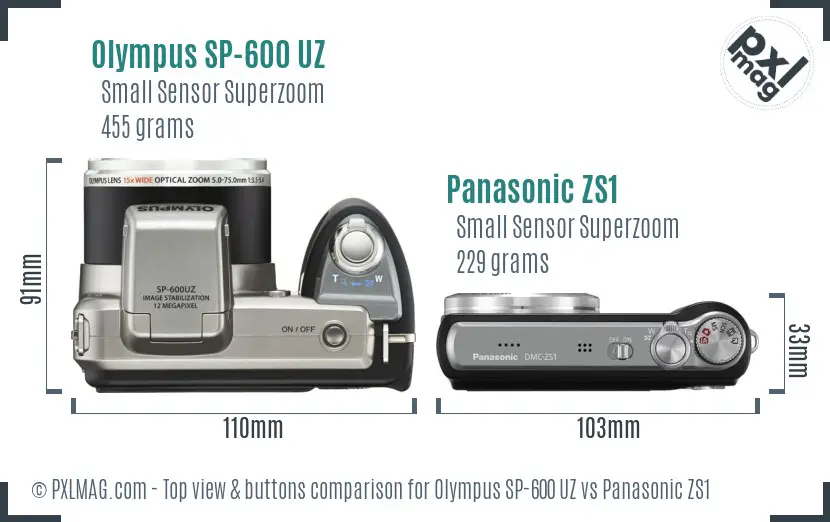 Olympus SP-600 UZ vs Panasonic ZS1 top view buttons comparison