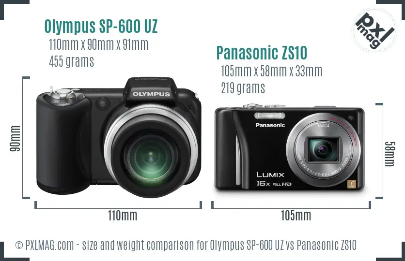 Olympus SP-600 UZ vs Panasonic ZS10 size comparison