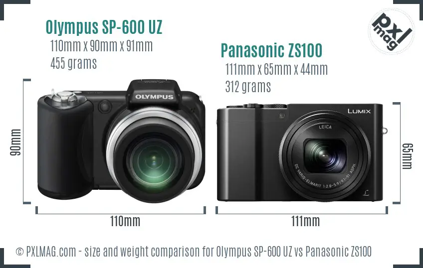 Olympus SP-600 UZ vs Panasonic ZS100 size comparison