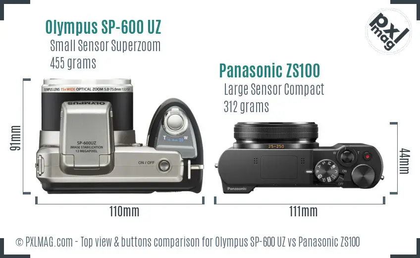 Olympus SP-600 UZ vs Panasonic ZS100 top view buttons comparison