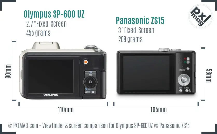Olympus SP-600 UZ vs Panasonic ZS15 Screen and Viewfinder comparison