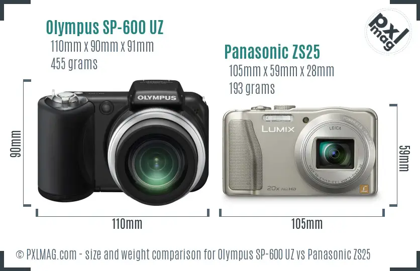 Olympus SP-600 UZ vs Panasonic ZS25 size comparison