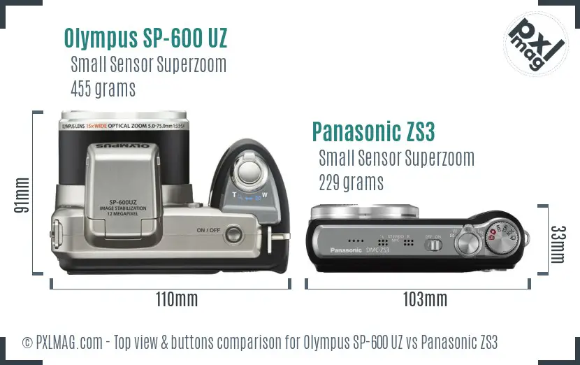 Olympus SP-600 UZ vs Panasonic ZS3 top view buttons comparison