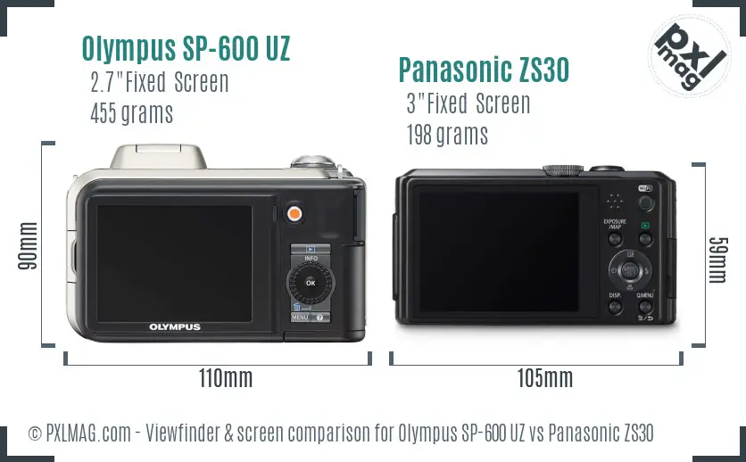 Olympus SP-600 UZ vs Panasonic ZS30 Screen and Viewfinder comparison