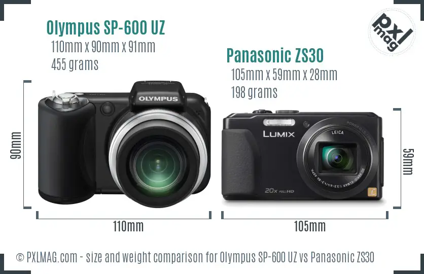 Olympus SP-600 UZ vs Panasonic ZS30 size comparison