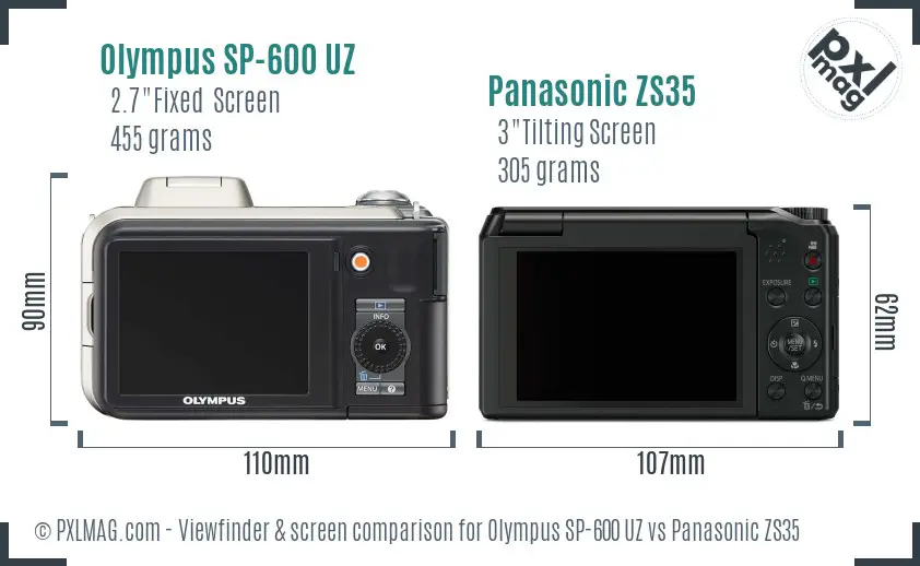 Olympus SP-600 UZ vs Panasonic ZS35 Screen and Viewfinder comparison