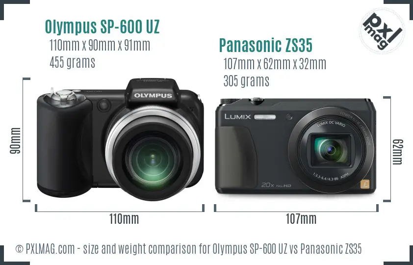 Olympus SP-600 UZ vs Panasonic ZS35 size comparison