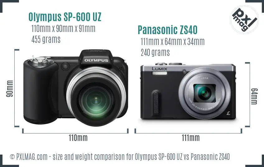 Olympus SP-600 UZ vs Panasonic ZS40 size comparison