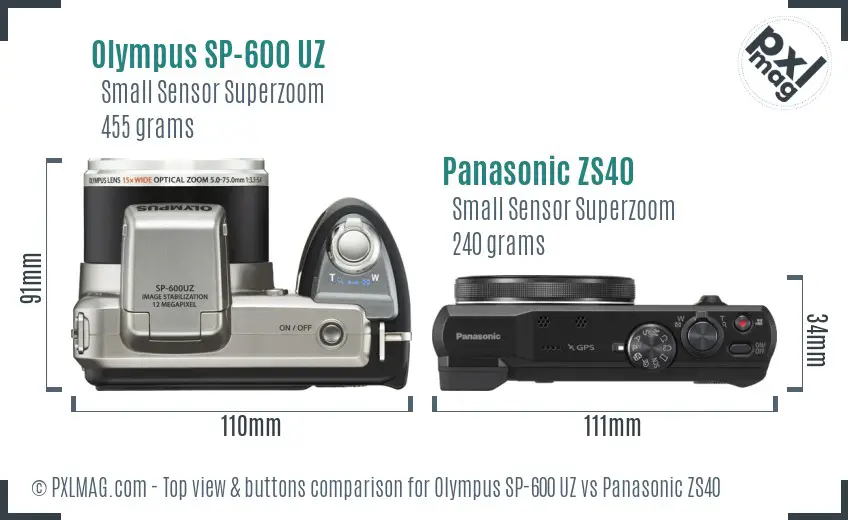 Olympus SP-600 UZ vs Panasonic ZS40 top view buttons comparison
