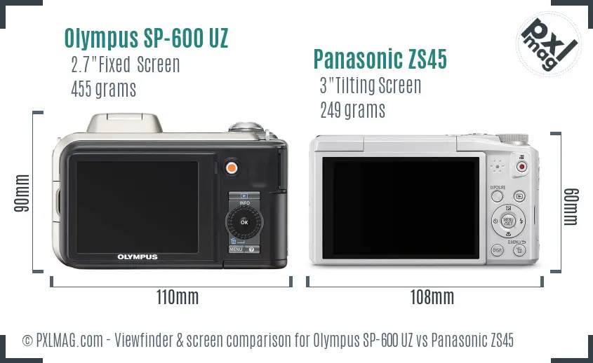 Olympus SP-600 UZ vs Panasonic ZS45 Screen and Viewfinder comparison