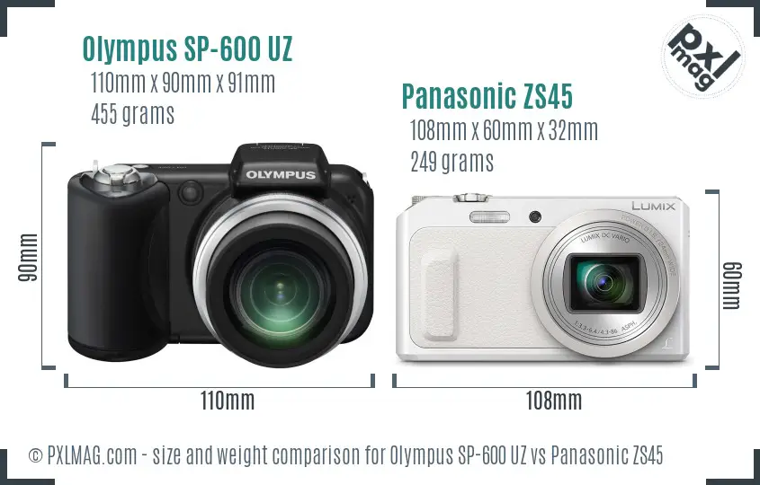 Olympus SP-600 UZ vs Panasonic ZS45 size comparison