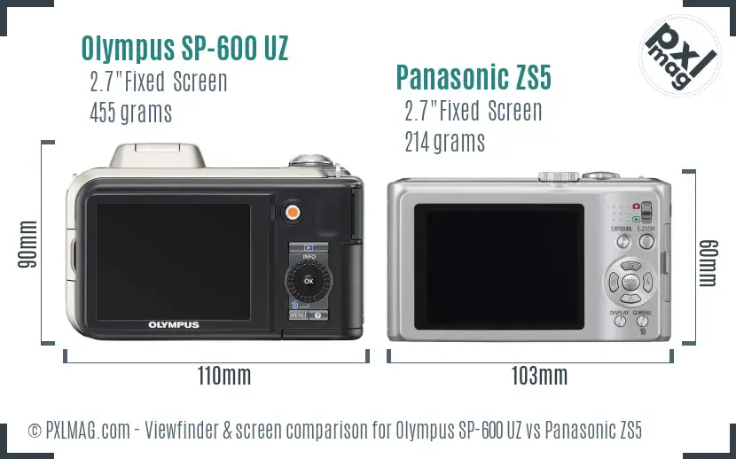Olympus SP-600 UZ vs Panasonic ZS5 Screen and Viewfinder comparison