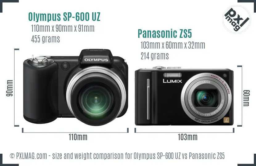 Olympus SP-600 UZ vs Panasonic ZS5 size comparison