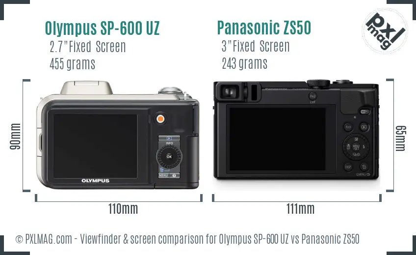 Olympus SP-600 UZ vs Panasonic ZS50 Screen and Viewfinder comparison