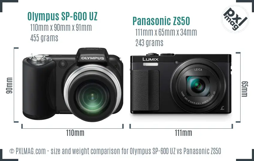 Olympus SP-600 UZ vs Panasonic ZS50 size comparison