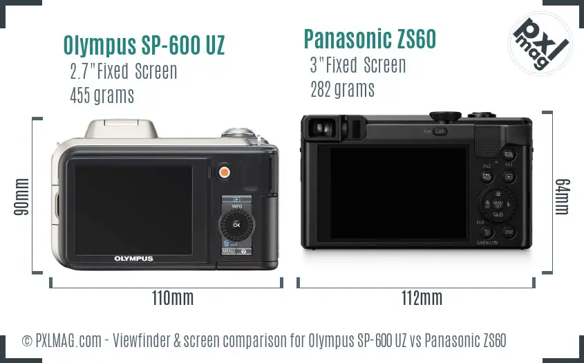 Olympus SP-600 UZ vs Panasonic ZS60 Screen and Viewfinder comparison