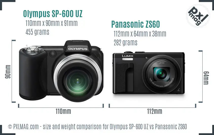 Olympus SP-600 UZ vs Panasonic ZS60 size comparison