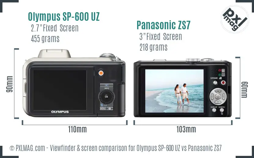 Olympus SP-600 UZ vs Panasonic ZS7 Screen and Viewfinder comparison