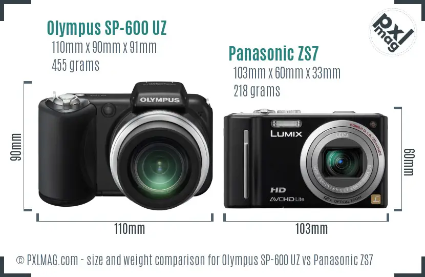 Olympus SP-600 UZ vs Panasonic ZS7 size comparison