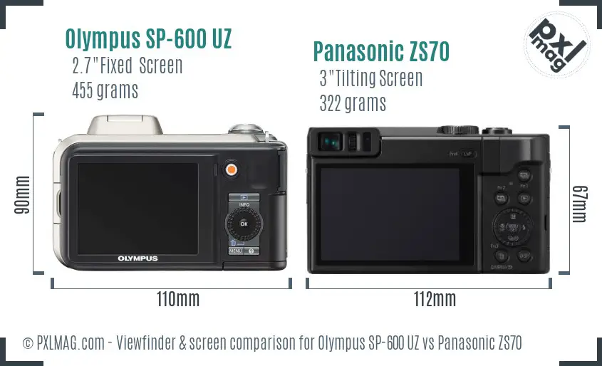 Olympus SP-600 UZ vs Panasonic ZS70 Screen and Viewfinder comparison