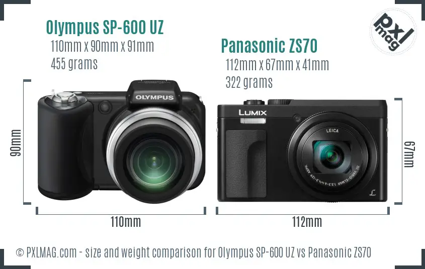 Olympus SP-600 UZ vs Panasonic ZS70 size comparison