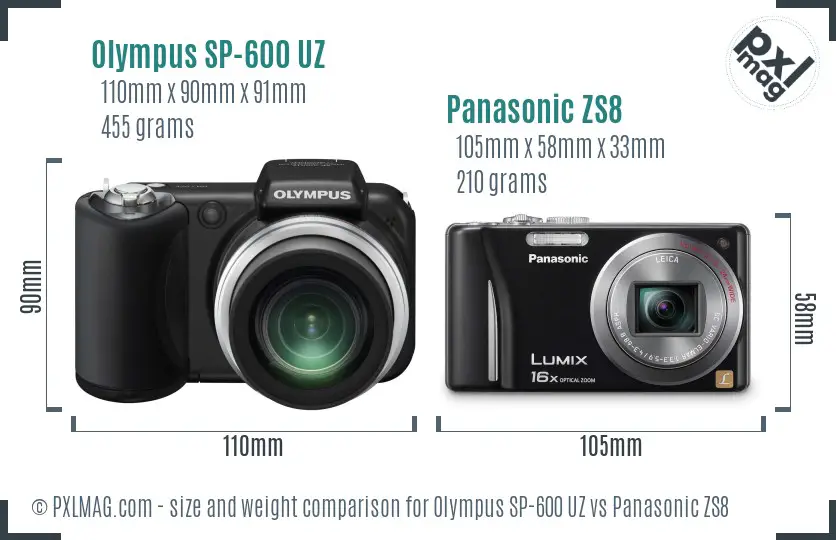 Olympus SP-600 UZ vs Panasonic ZS8 size comparison
