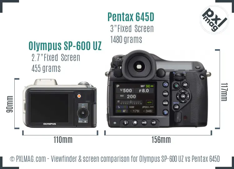 Olympus SP-600 UZ vs Pentax 645D Screen and Viewfinder comparison