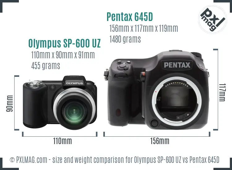 Olympus SP-600 UZ vs Pentax 645D size comparison