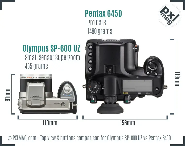 Olympus SP-600 UZ vs Pentax 645D top view buttons comparison