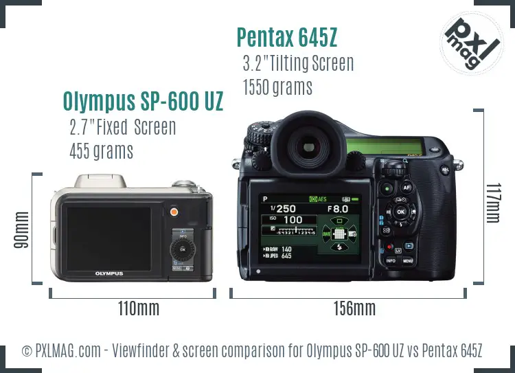 Olympus SP-600 UZ vs Pentax 645Z Screen and Viewfinder comparison