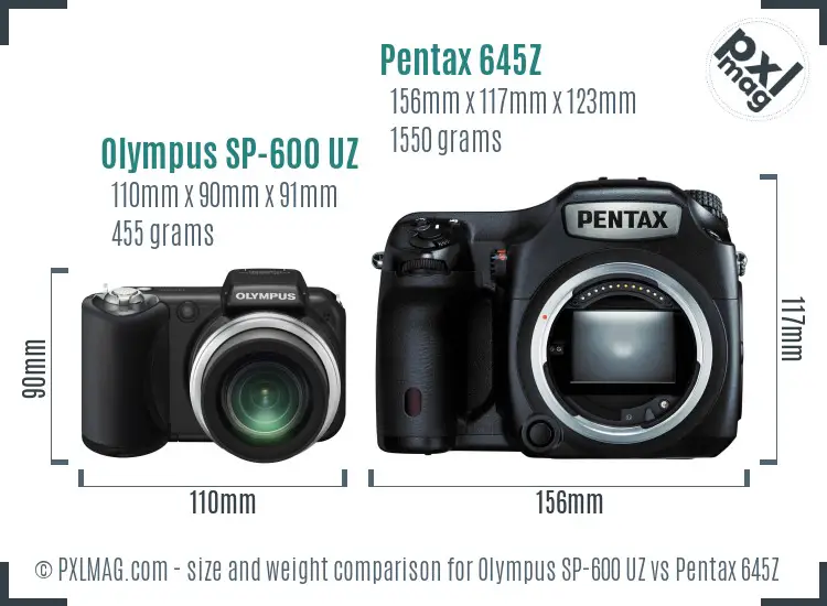 Olympus SP-600 UZ vs Pentax 645Z size comparison