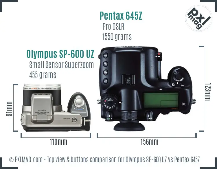 Olympus SP-600 UZ vs Pentax 645Z top view buttons comparison